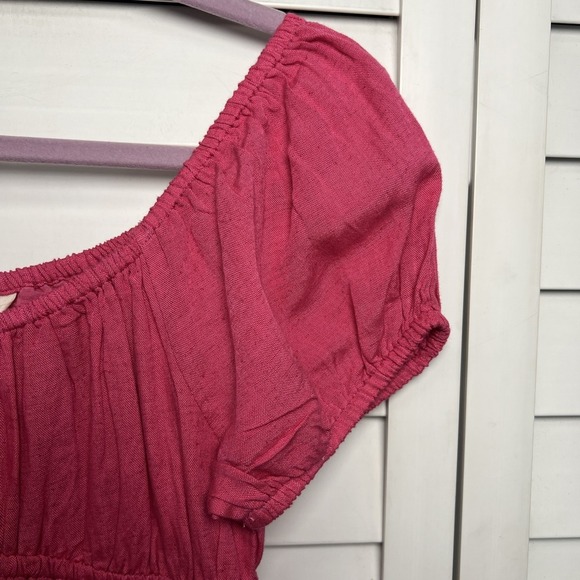 Sim & Sam Linen Blend Puff Sleeve Mini Dress Sundress Size Medium Hot Pink NWT - Picture 7 of 11